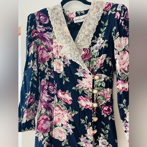 Floral Button-Up Dress with Lace Trim